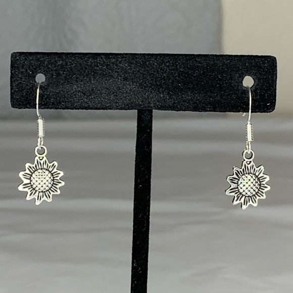 Silver Plated Sunflower Dangle Earrings - Picture 3 of 4